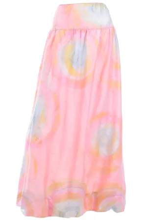 1970s Mary McFadden Vintage Pink Pastel Watercolor Maxi Bubble Skirt