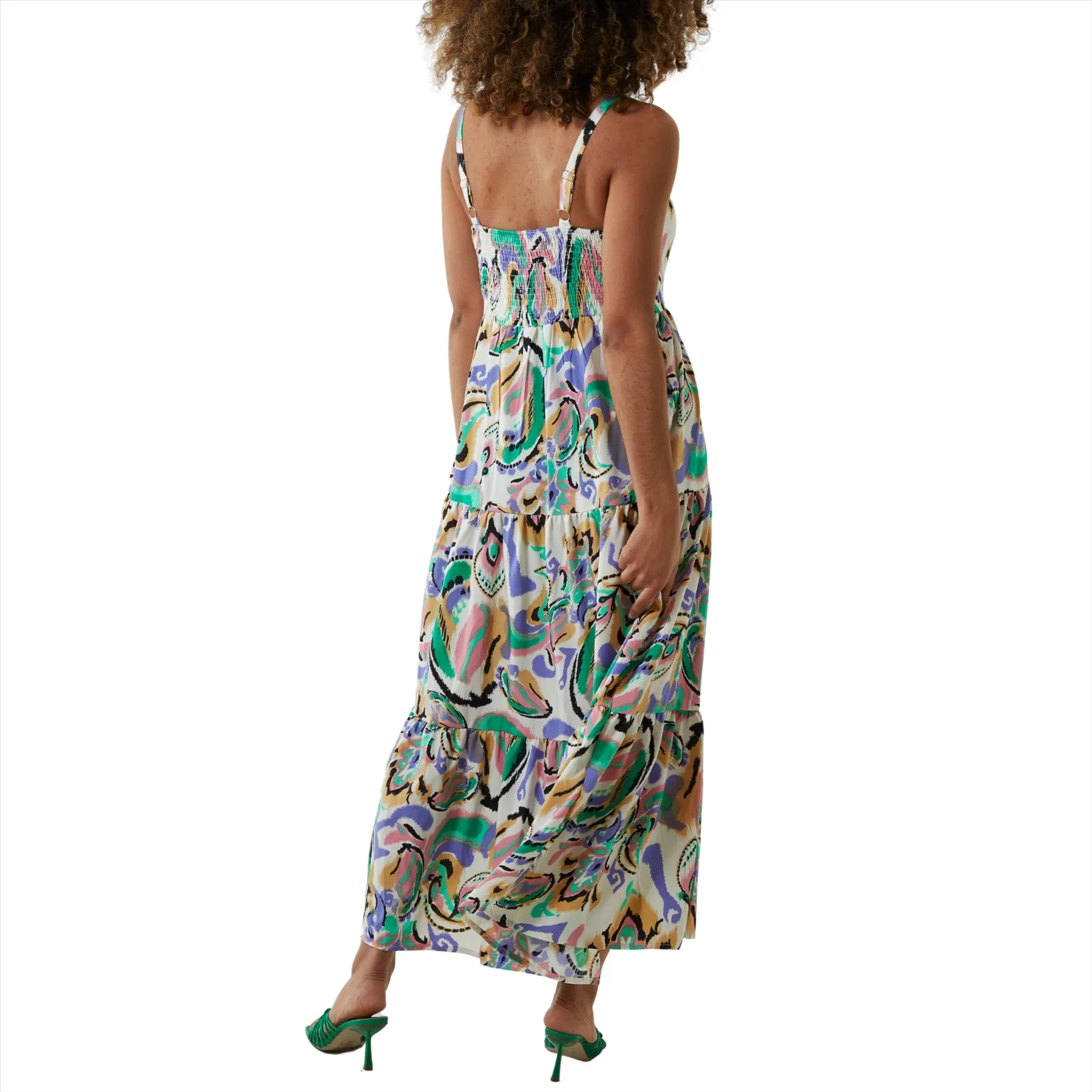 Abstract Print Tie Detail Tiered Midi Dress | Multi
