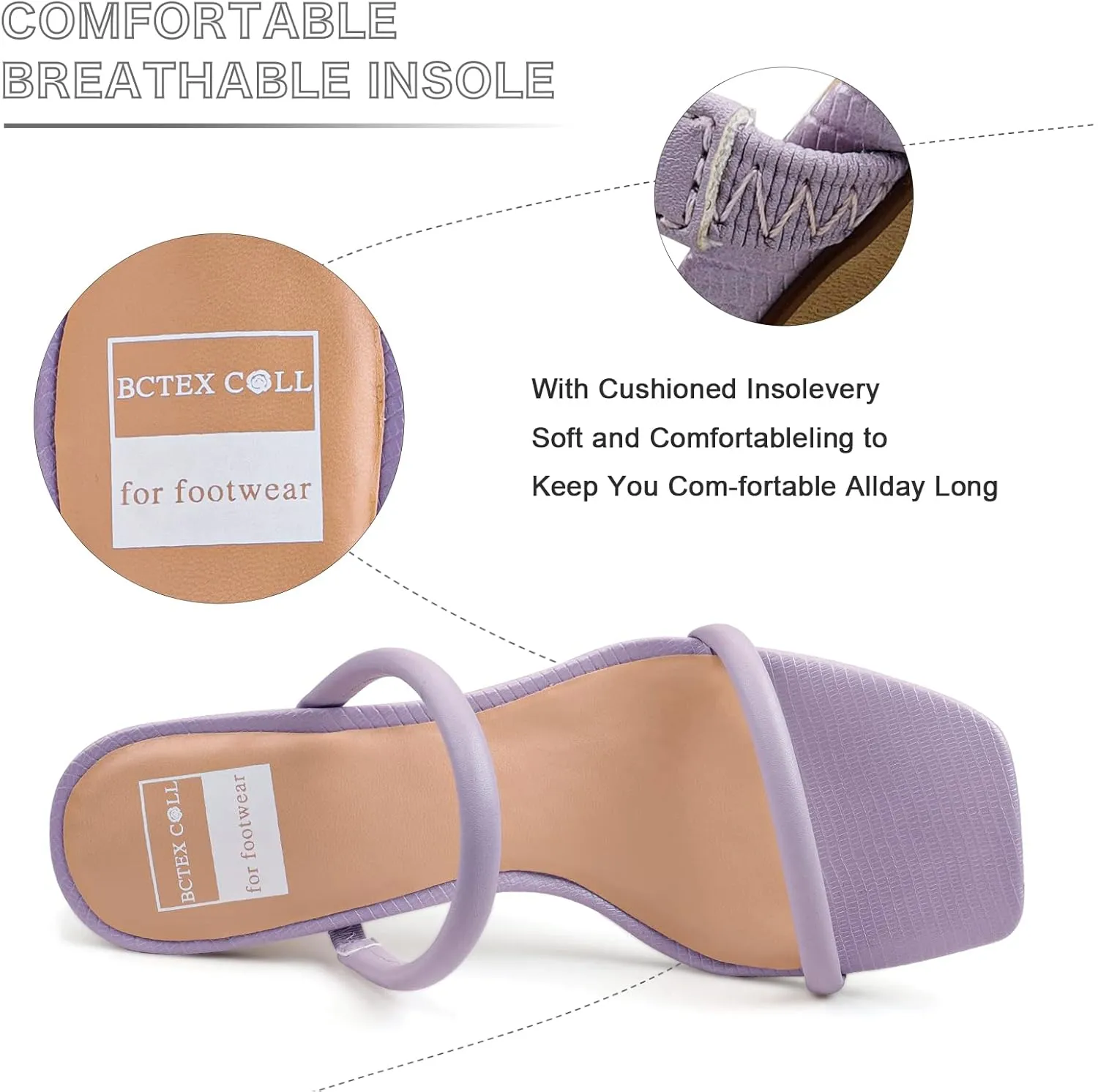 BCTEX COLL Women's High Heeled Sandal Two Strap Square Toe Slip on High-heeled Sandal High Heel Sandal Comfortable for Women