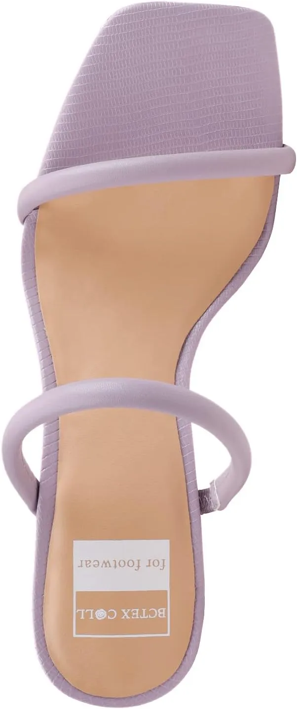 BCTEX COLL Women's High Heeled Sandal Two Strap Square Toe Slip on High-heeled Sandal High Heel Sandal Comfortable for Women