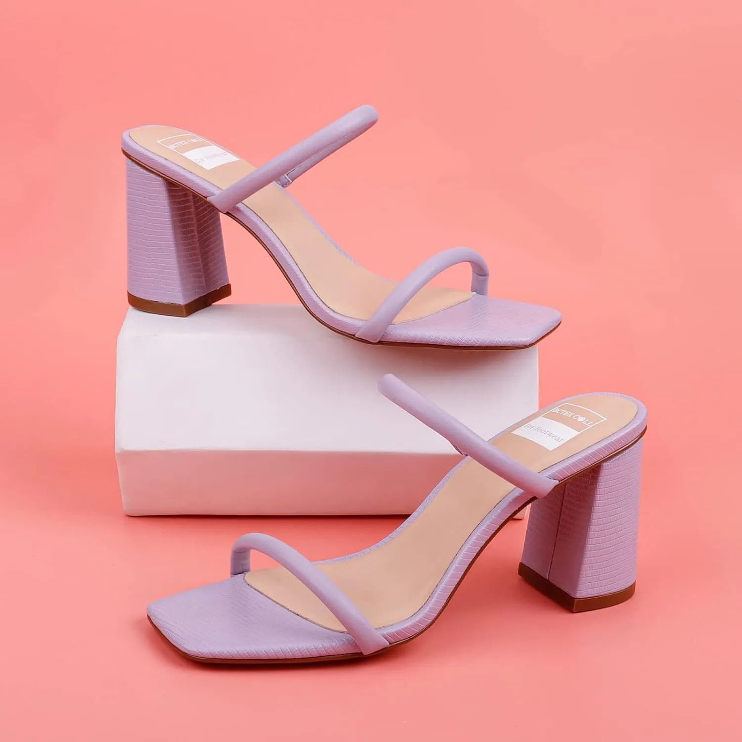 BCTEX COLL Women's High Heeled Sandal Two Strap Square Toe Slip on High-heeled Sandal High Heel Sandal Comfortable for Women