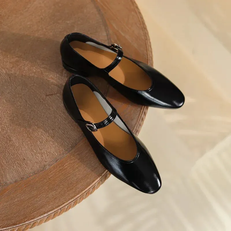 binfenxie Women Low Heeled 2.5cm Mary Jane Shoes Retro Style Elegant Buckle Women Shoes Round Toe Spring Autumn Real Leather Footwear