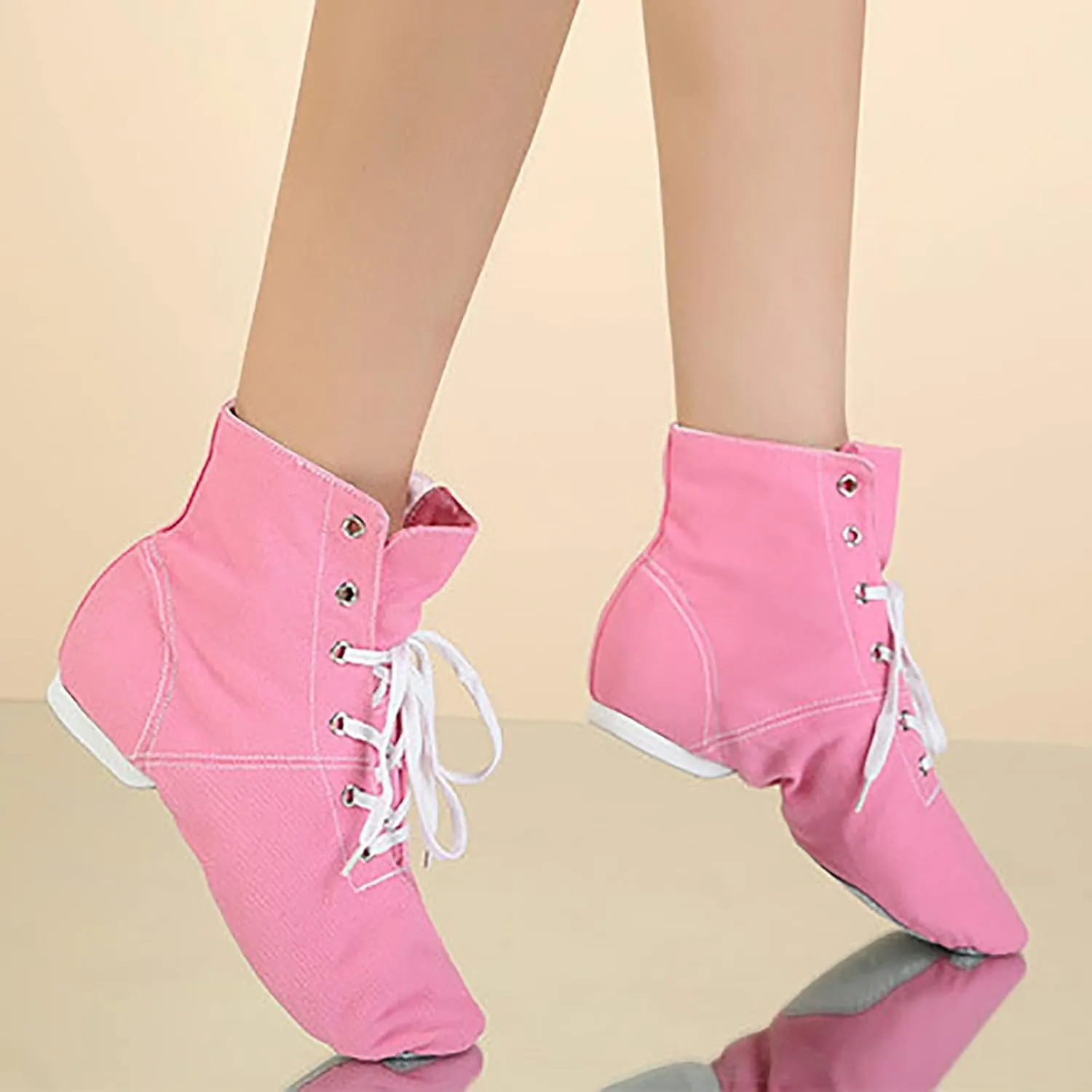 Canvas Jazz Dance Boots for Girls Boys Kids Unisex Ballet Shoes Solid Color Basic Lace Up Dancing Practice Sneakers