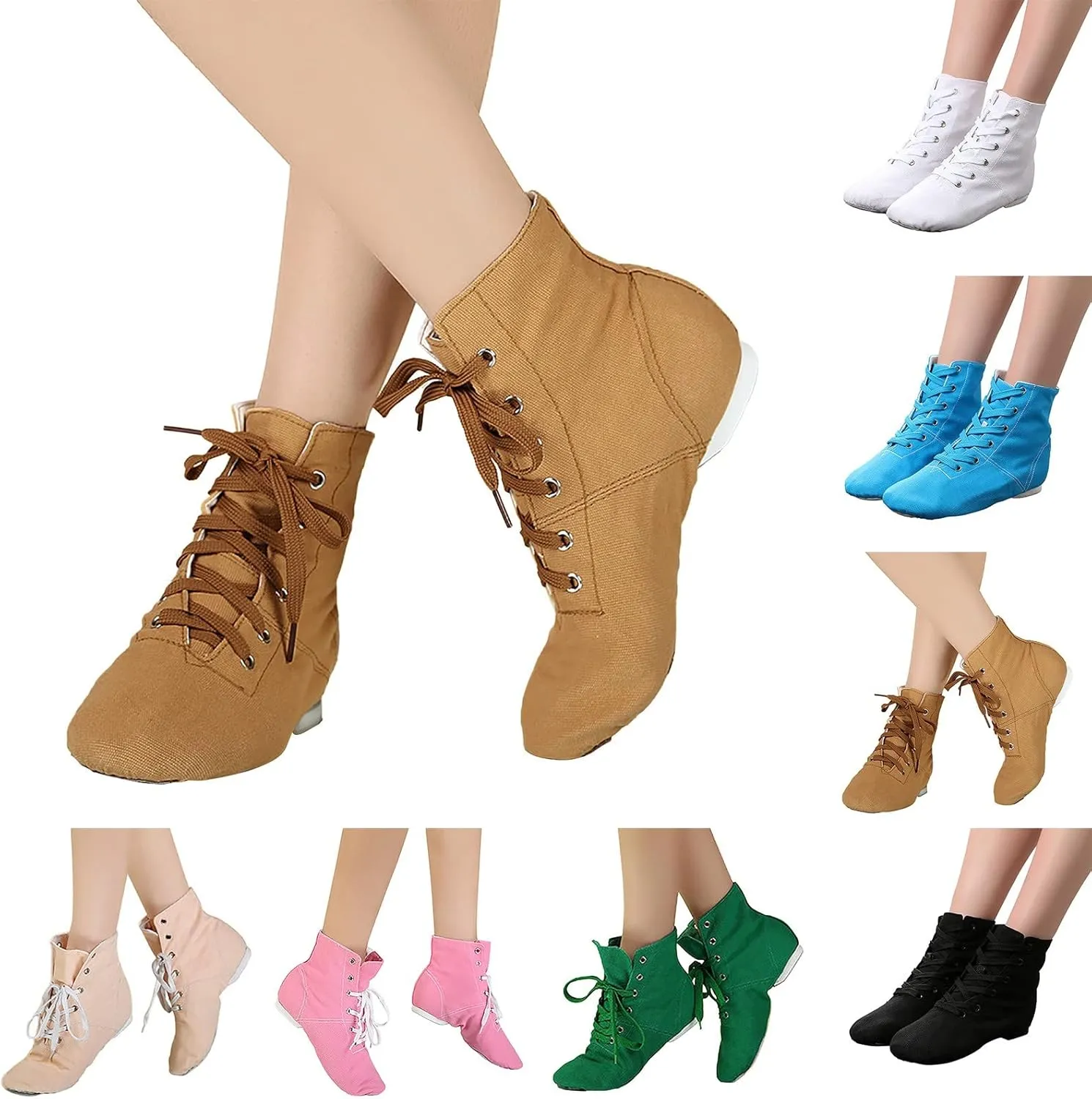 Canvas Jazz Dance Boots for Girls Boys Kids Unisex Ballet Shoes Solid Color Basic Lace Up Dancing Practice Sneakers