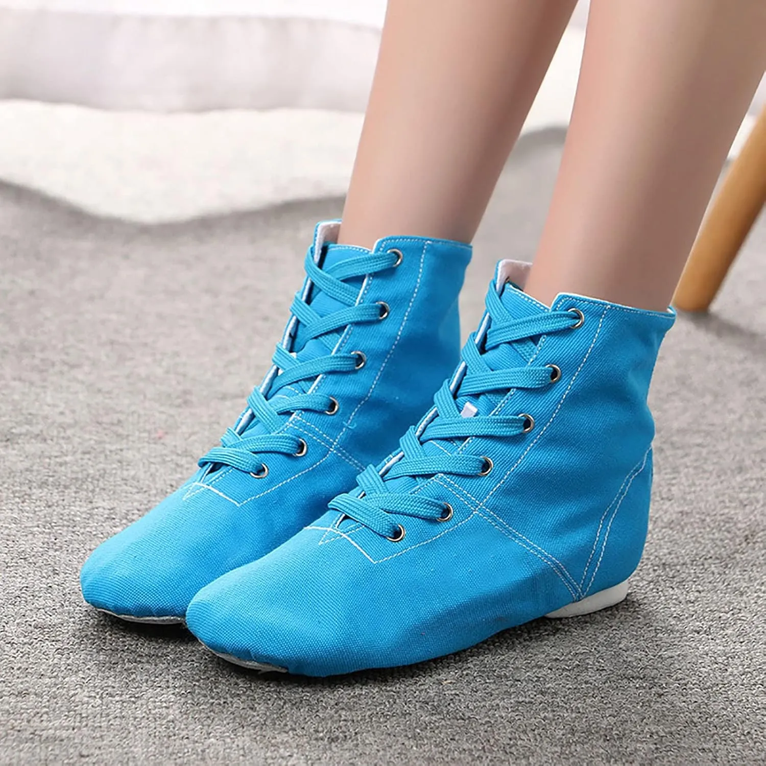 Canvas Jazz Dance Boots for Girls Boys Kids Unisex Ballet Shoes Solid Color Basic Lace Up Dancing Practice Sneakers