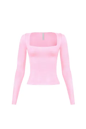 Cassie Long Sleeve Scoop Neck Top (Pink)