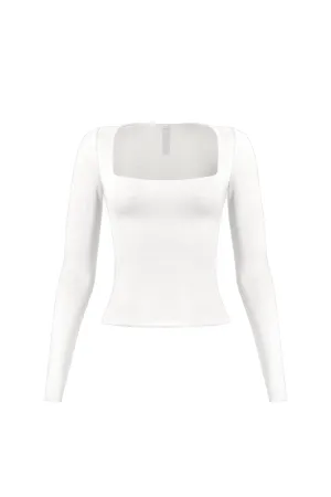 Cassie Long Sleeve Scoop Neck Top (White)