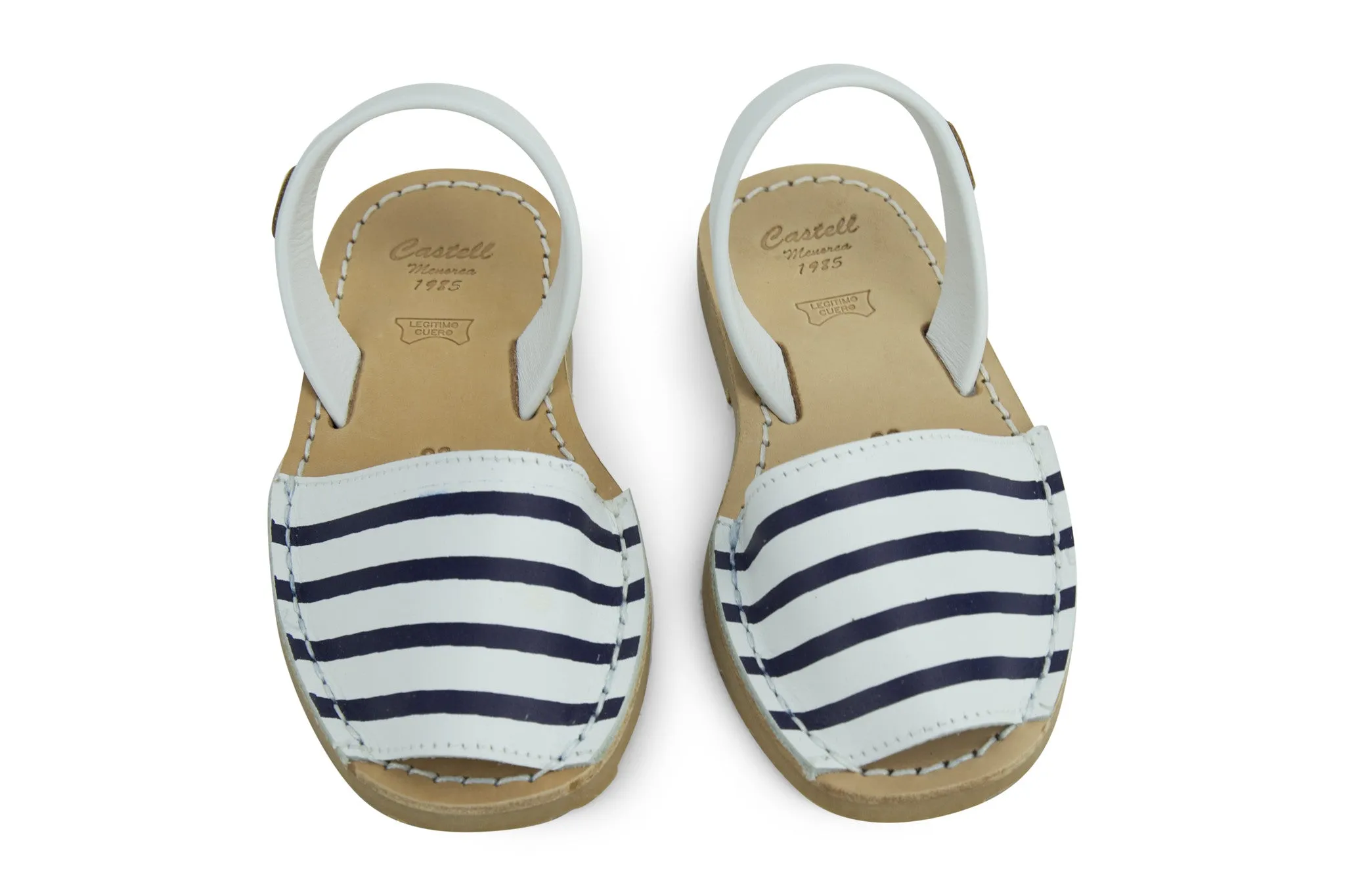 Castell Avarcas Kids Maritime Navy Stripes Leather Slingback Sandals