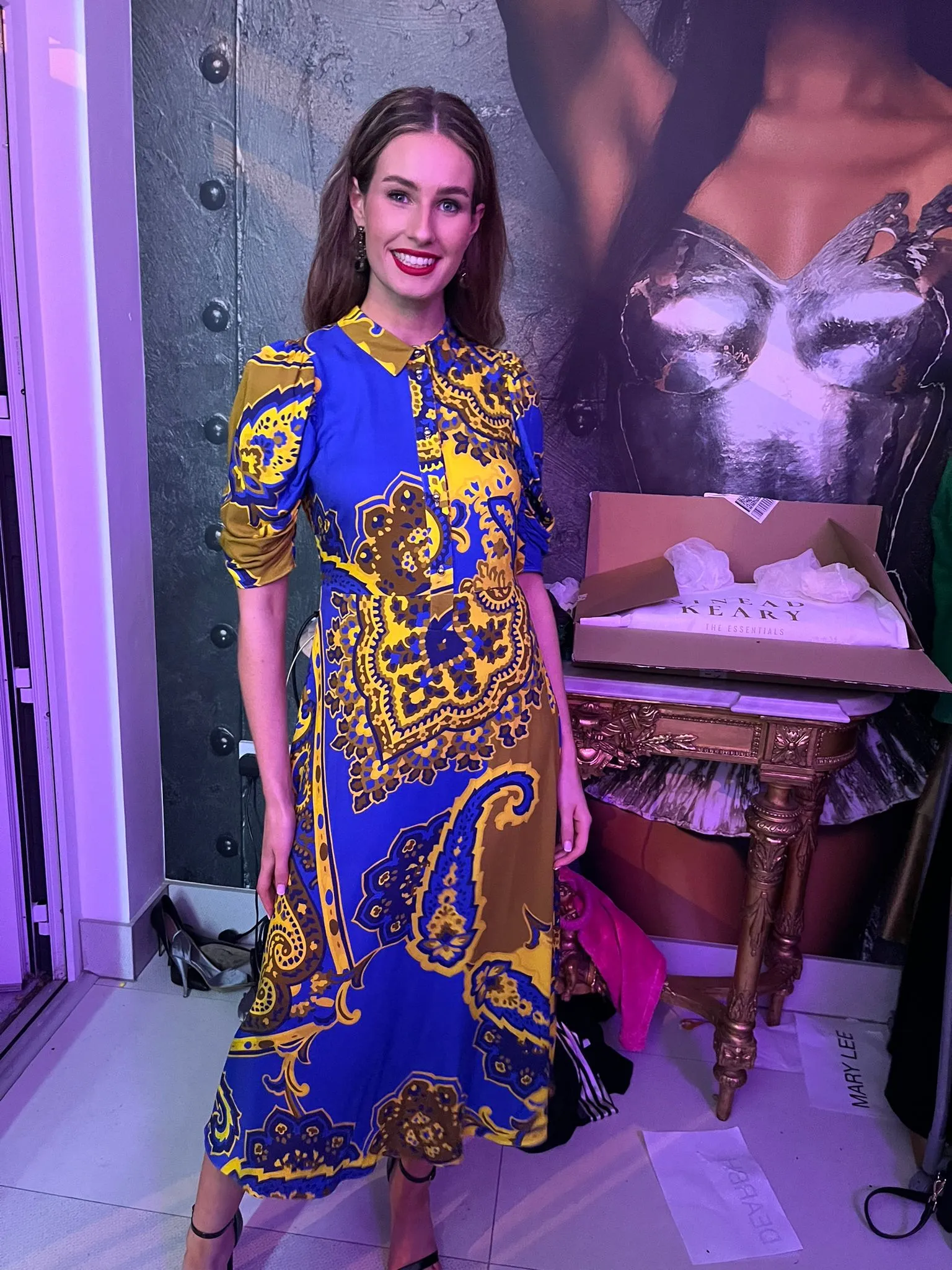 CLOSET LONDON ROYAL BLUE & YELLOW  A-LINE SHIRT DRESS