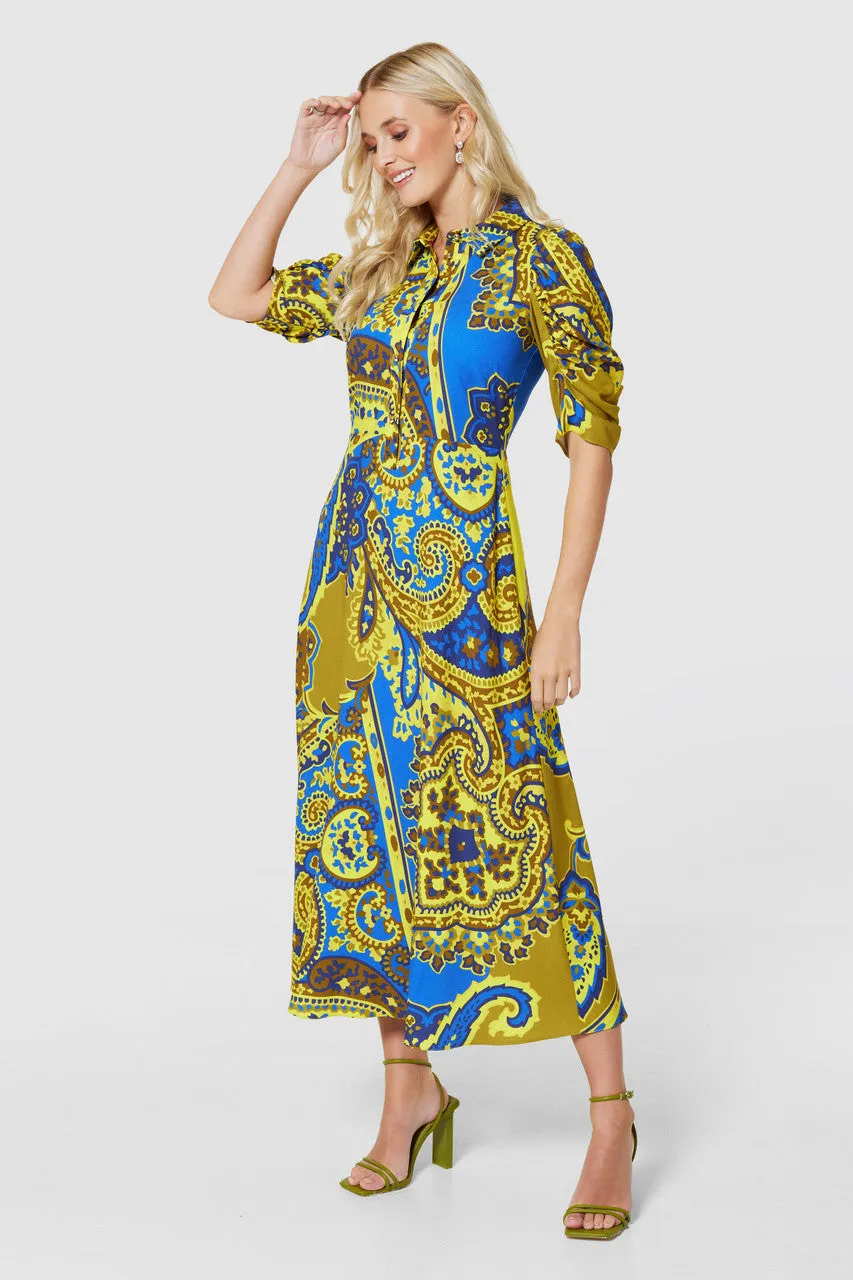 CLOSET LONDON ROYAL BLUE & YELLOW  A-LINE SHIRT DRESS