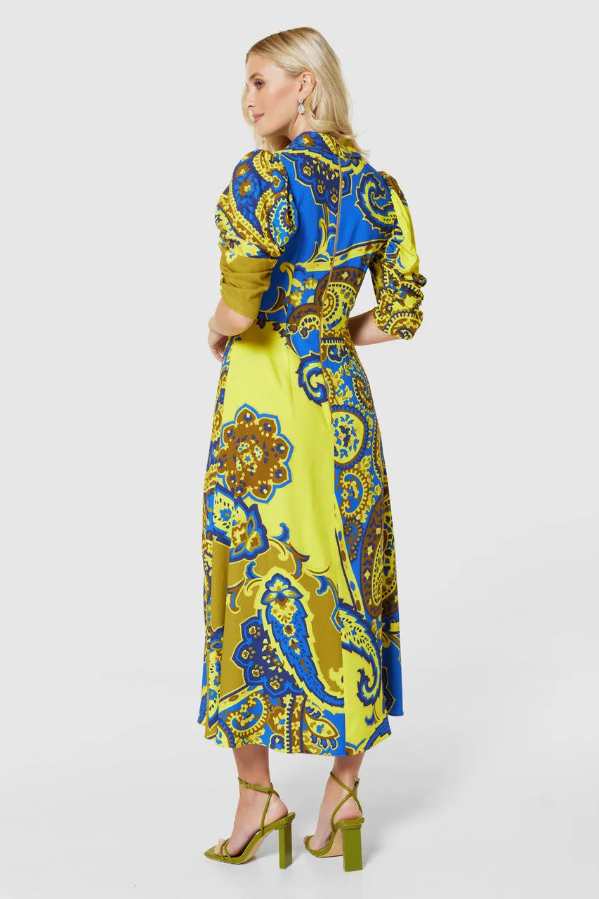CLOSET LONDON ROYAL BLUE & YELLOW  A-LINE SHIRT DRESS