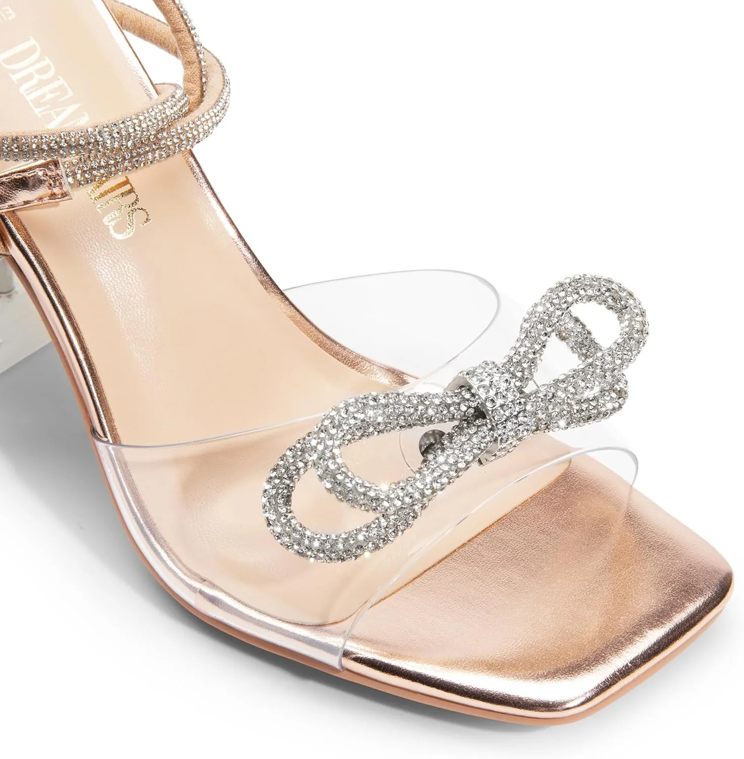 DREAM PAIRS Stiletto Bow Heels for Women Strappy Sparkly Rhinestone Square Toe Clear Crystal High Sandals for Party Wedding