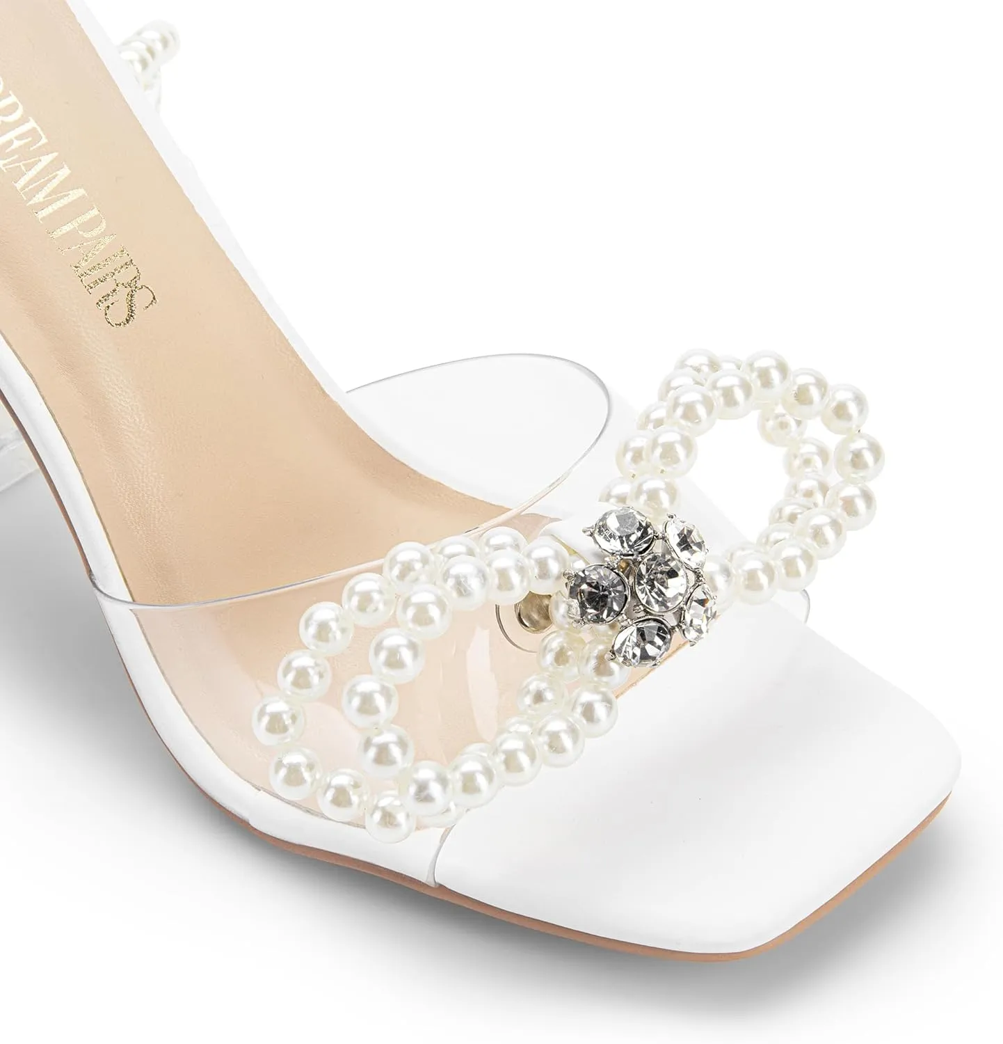 DREAM PAIRS Stiletto Bow Heels for Women Strappy Sparkly Rhinestone Square Toe Clear Crystal High Sandals for Party Wedding