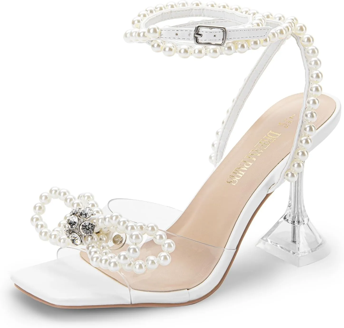 DREAM PAIRS Stiletto Bow Heels for Women Strappy Sparkly Rhinestone Square Toe Clear Crystal High Sandals for Party Wedding