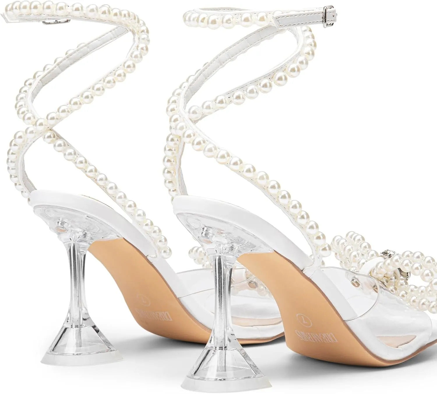 DREAM PAIRS Stiletto Bow Heels for Women Strappy Sparkly Rhinestone Square Toe Clear Crystal High Sandals for Party Wedding