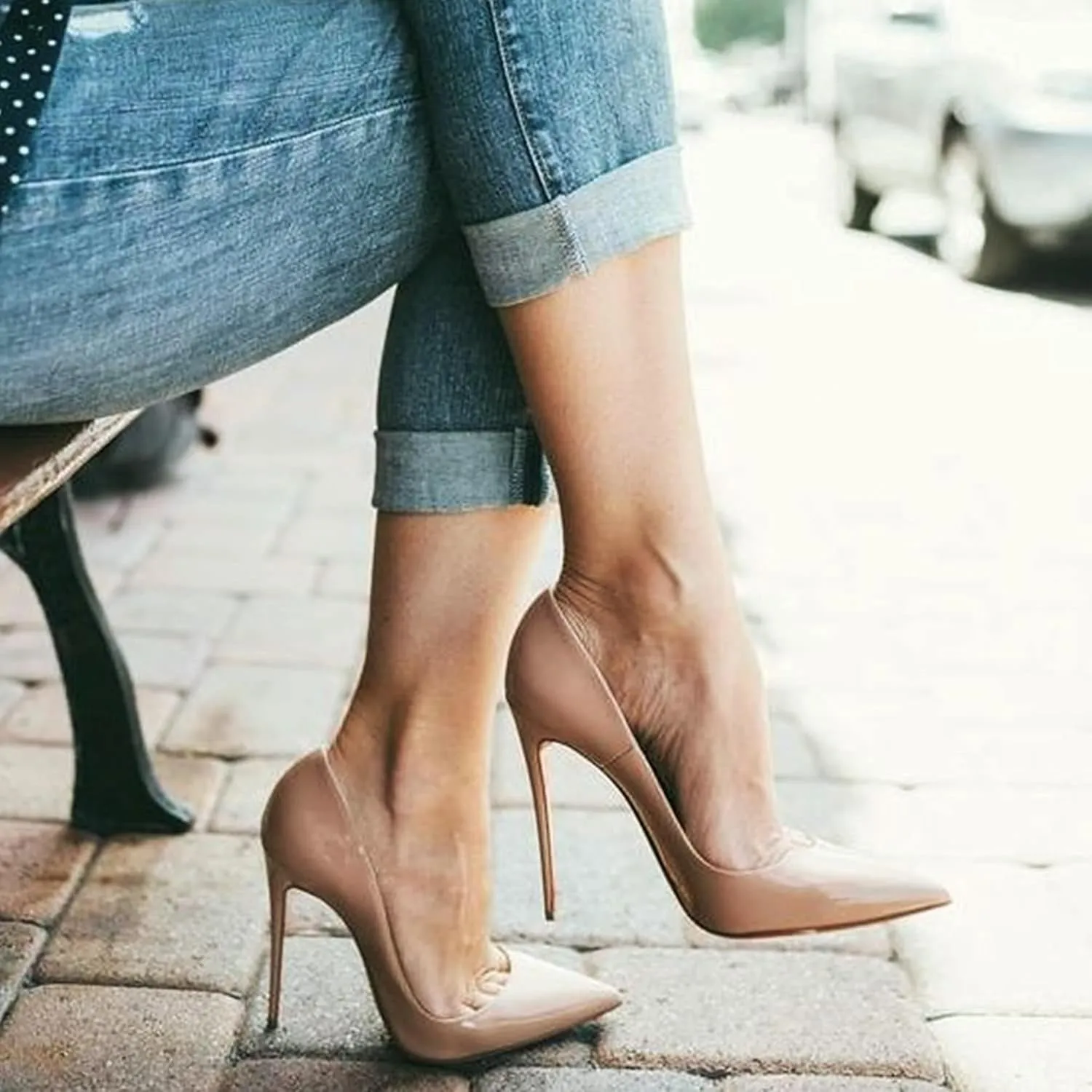 GENSHUO Women's 4.7 Inch Pumps Pointy Closed Toe Stiletto Sexy High Heels Slip on Porm Party Wedding Dress Shoes