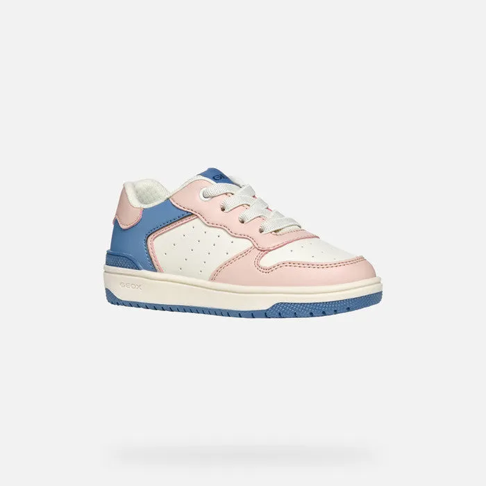 Geox Washiba White, Pink & Blue Girls Low Top Sneaker Trainers | SALE