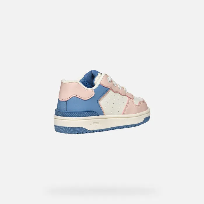 Geox Washiba White, Pink & Blue Girls Low Top Sneaker Trainers | SALE