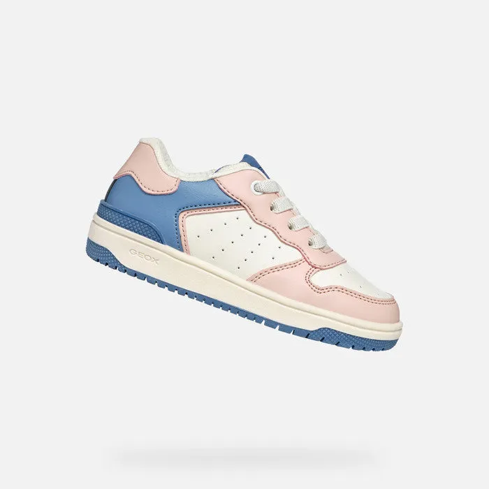 Geox Washiba White, Pink & Blue Girls Low Top Sneaker Trainers | SALE