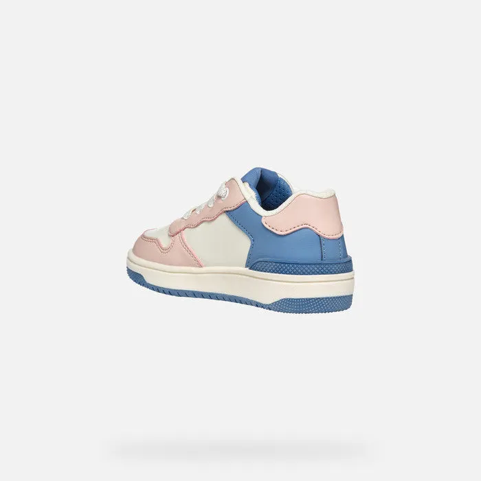 Geox Washiba White, Pink & Blue Girls Low Top Sneaker Trainers | SALE