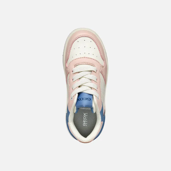 Geox Washiba White, Pink & Blue Girls Low Top Sneaker Trainers | SALE