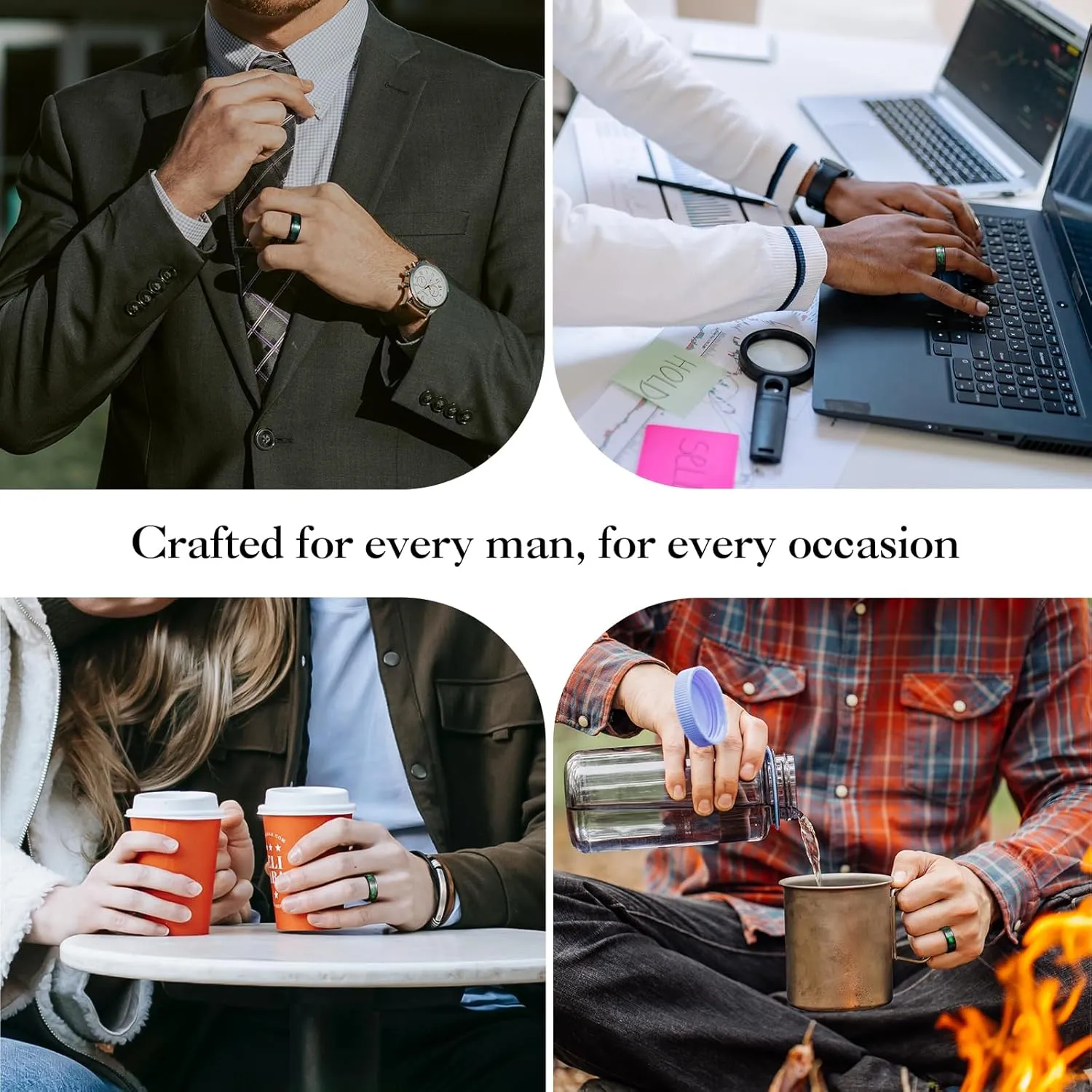 King Will Tungsten Carbide Wedding Band for Men - 8mm Black High Polished Inlay Green/Black Olive Shell Texture Patterns for Everyday Wear Comfort Fit