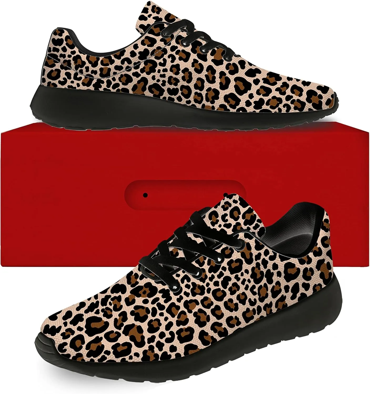 Leopard Cheetah Print Shoes Woman Tennis Shoes Athletic Running Shoes Soft Lightweight Walking Sneakers Gifts for Ladies Girls
