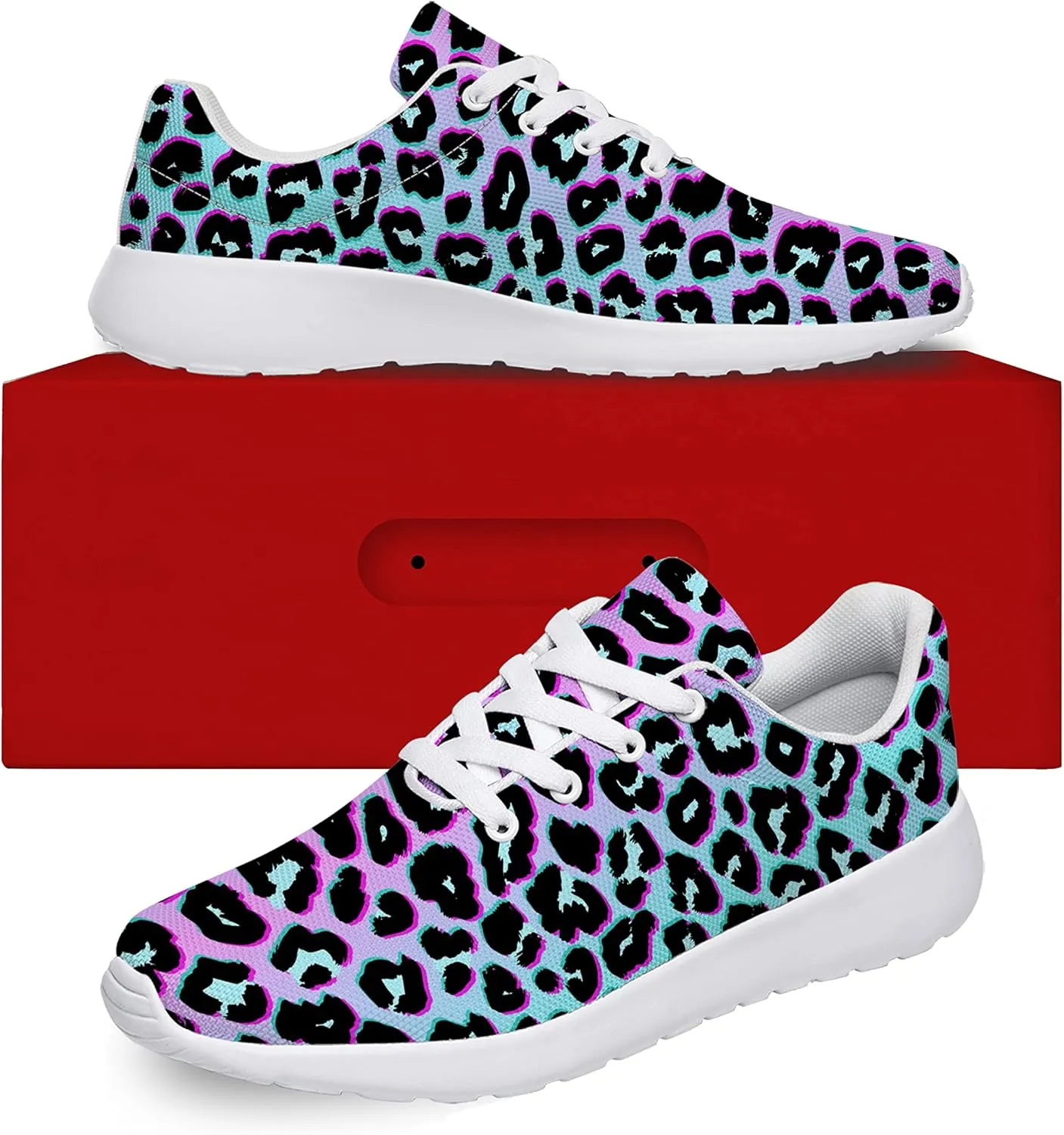 Leopard Cheetah Print Shoes Woman Tennis Shoes Athletic Running Shoes Soft Lightweight Walking Sneakers Gifts for Ladies Girls