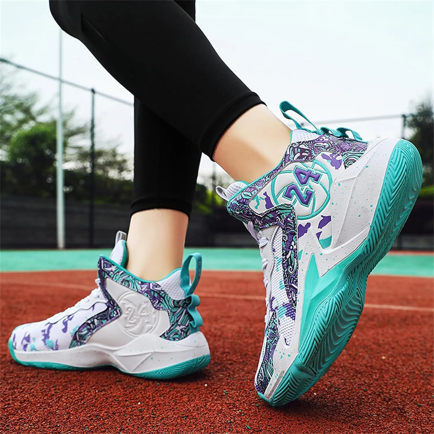 Mens Graffiti High Top Basketball Shoes Lightweight Breathable Sports Sneakers for Workout Gym Tennis Walking Running Shoes