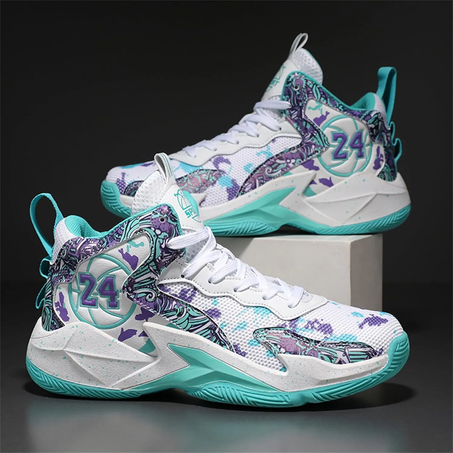 Mens Graffiti High Top Basketball Shoes Lightweight Breathable Sports Sneakers for Workout Gym Tennis Walking Running Shoes
