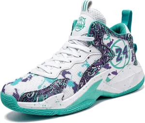 Mens Graffiti High Top Basketball Shoes Lightweight Breathable Sports Sneakers for Workout Gym Tennis Walking Running Shoes
