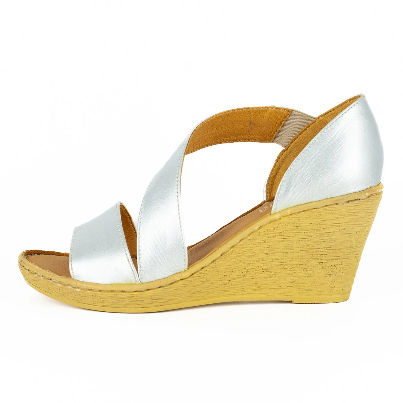 Nompempe : Ladies Leather High-Heel Sandal in Silver Prime