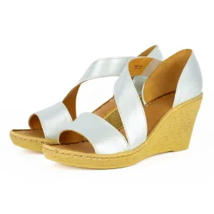 Nompempe : Ladies Leather High-Heel Sandal in Silver Prime