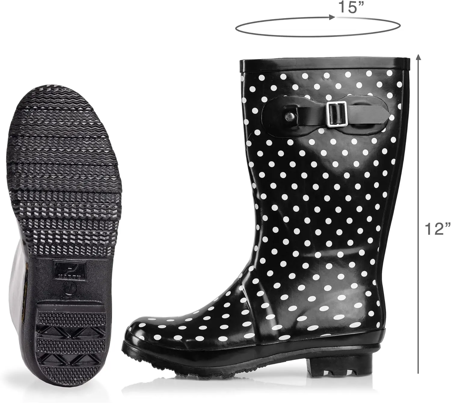 NORTY Women's Hurricane Rain Boots - Mid-Calf Length - Glossy Matte Waterproof Rubber Shoes