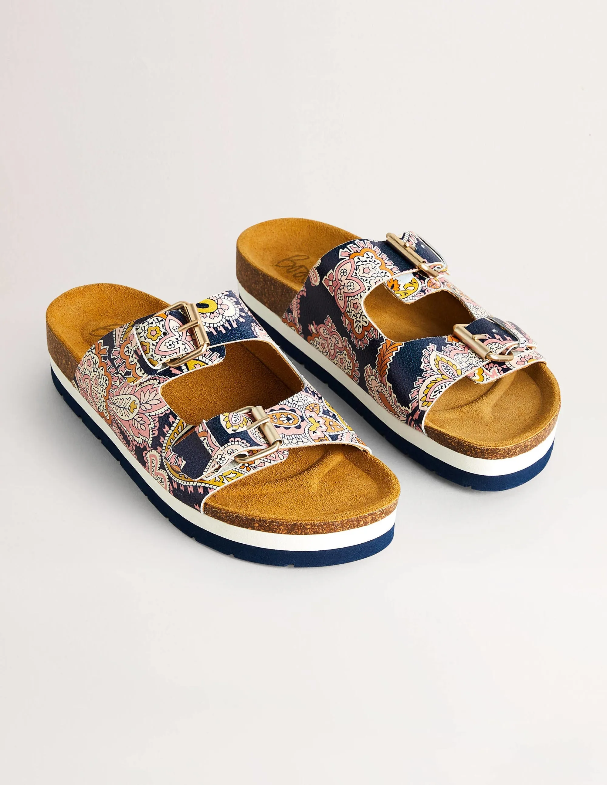 Ottoline Sandals-French Navy, Paisley Bud