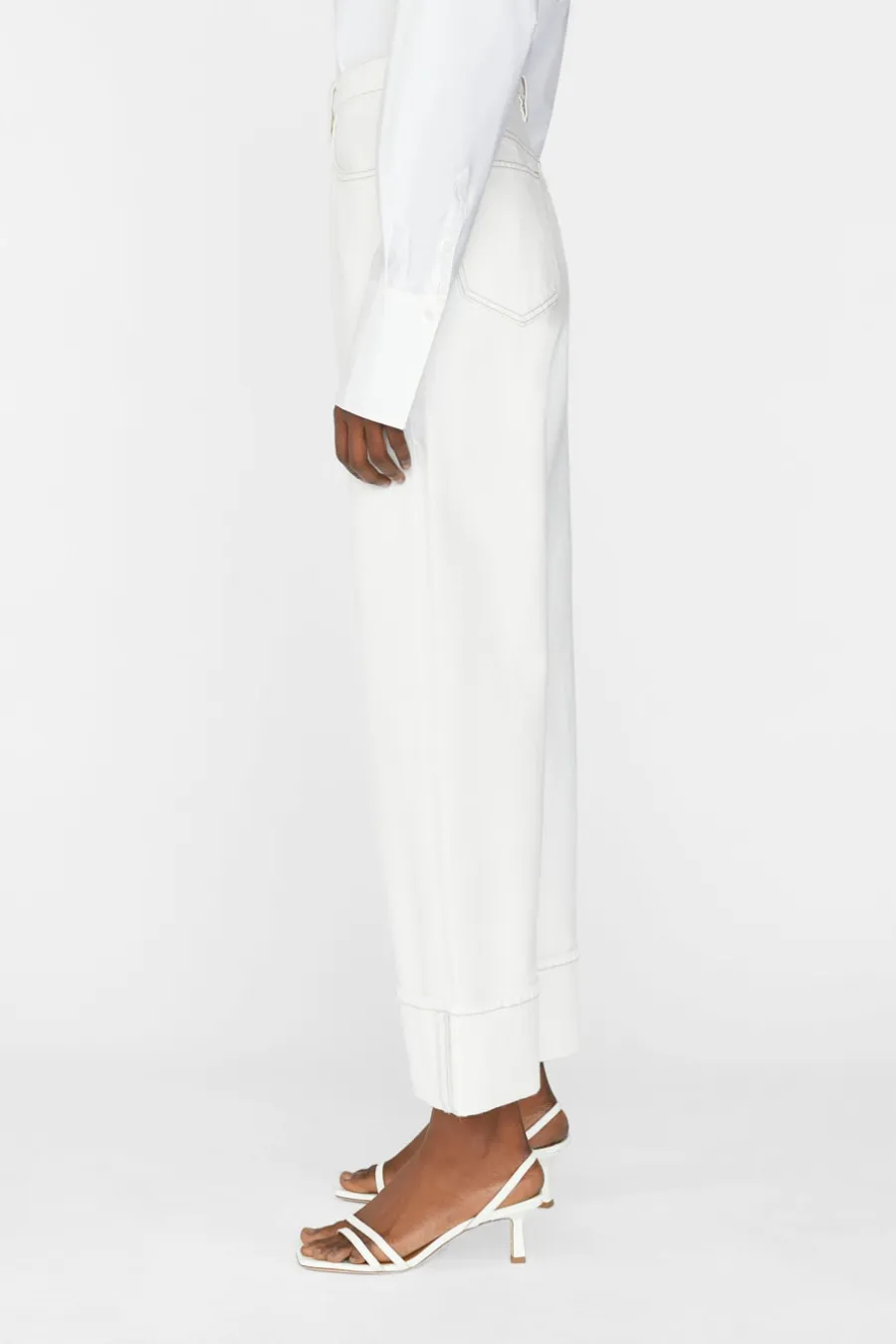 Rolled High Rise Wide Leg Ecru