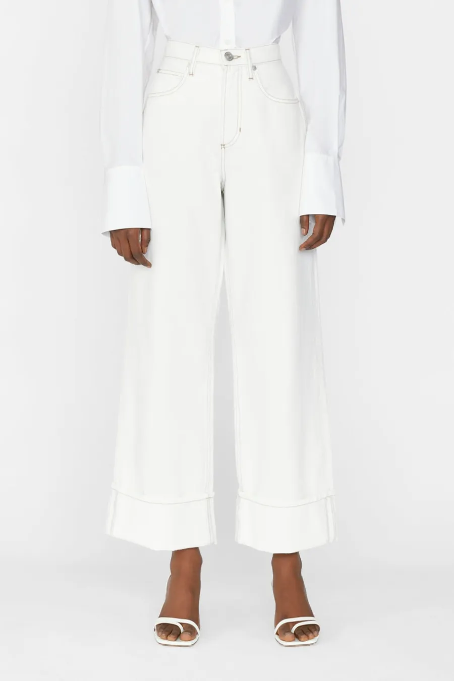 Rolled High Rise Wide Leg Ecru