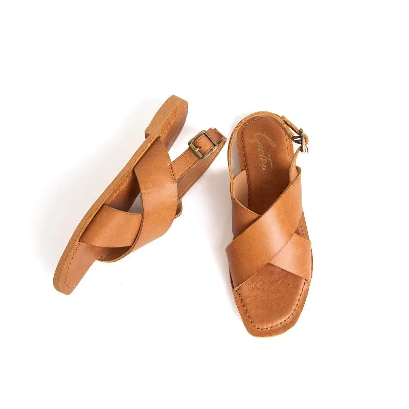Samantha Criss-Cross Flat Sandal in Cow Leather