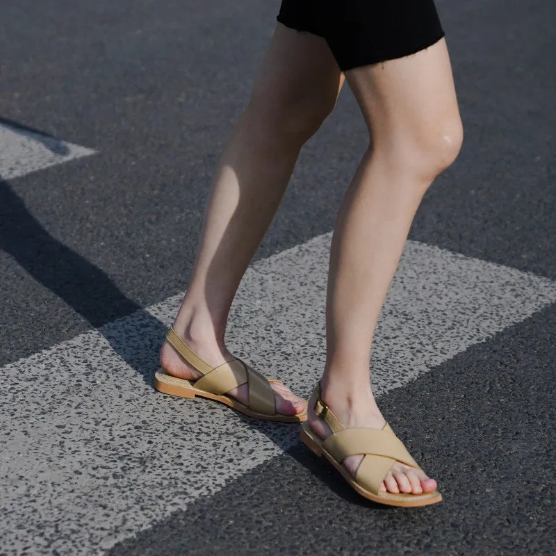 Samantha Criss-Cross Flat Sandal in Cow Leather