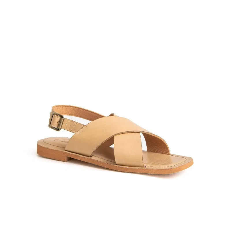 Samantha Criss-Cross Flat Sandal in Cow Leather