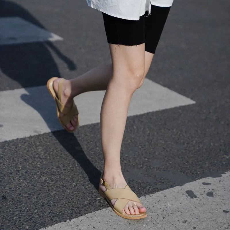 Samantha Criss-Cross Flat Sandal in Cow Leather