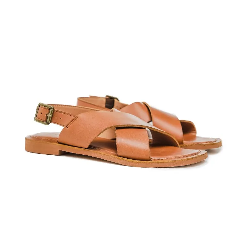 Samantha Criss-Cross Flat Sandal in Cow Leather