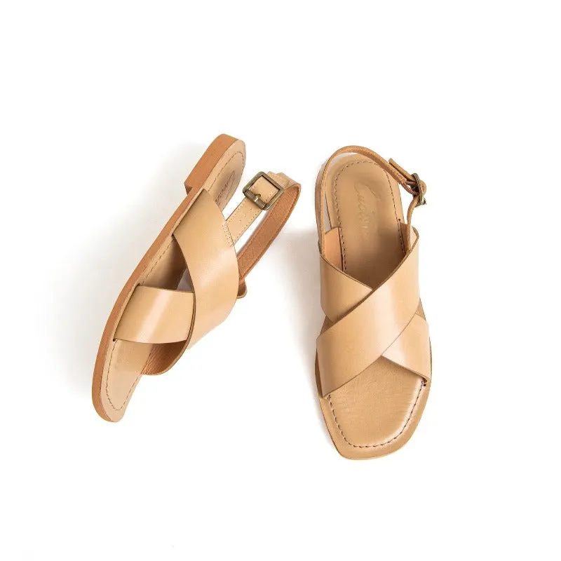 Samantha Criss-Cross Flat Sandal in Cow Leather