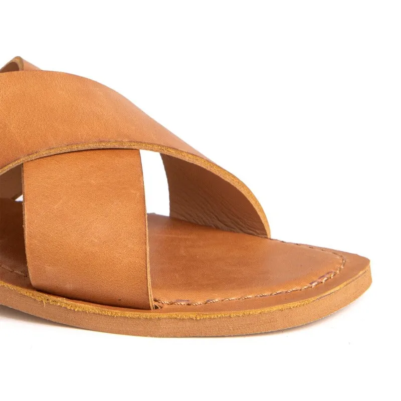 Samantha Criss-Cross Flat Sandal in Cow Leather