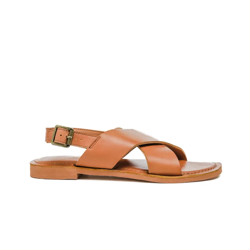 Samantha Criss-Cross Flat Sandal in Cow Leather