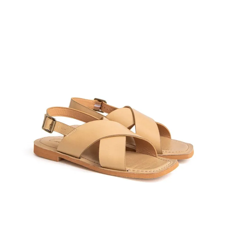 Samantha Criss-Cross Flat Sandal in Cow Leather