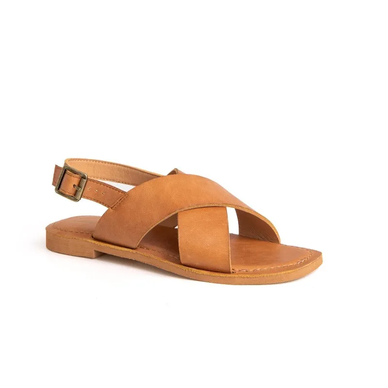 Samantha Criss-Cross Flat Sandal in Cow Leather