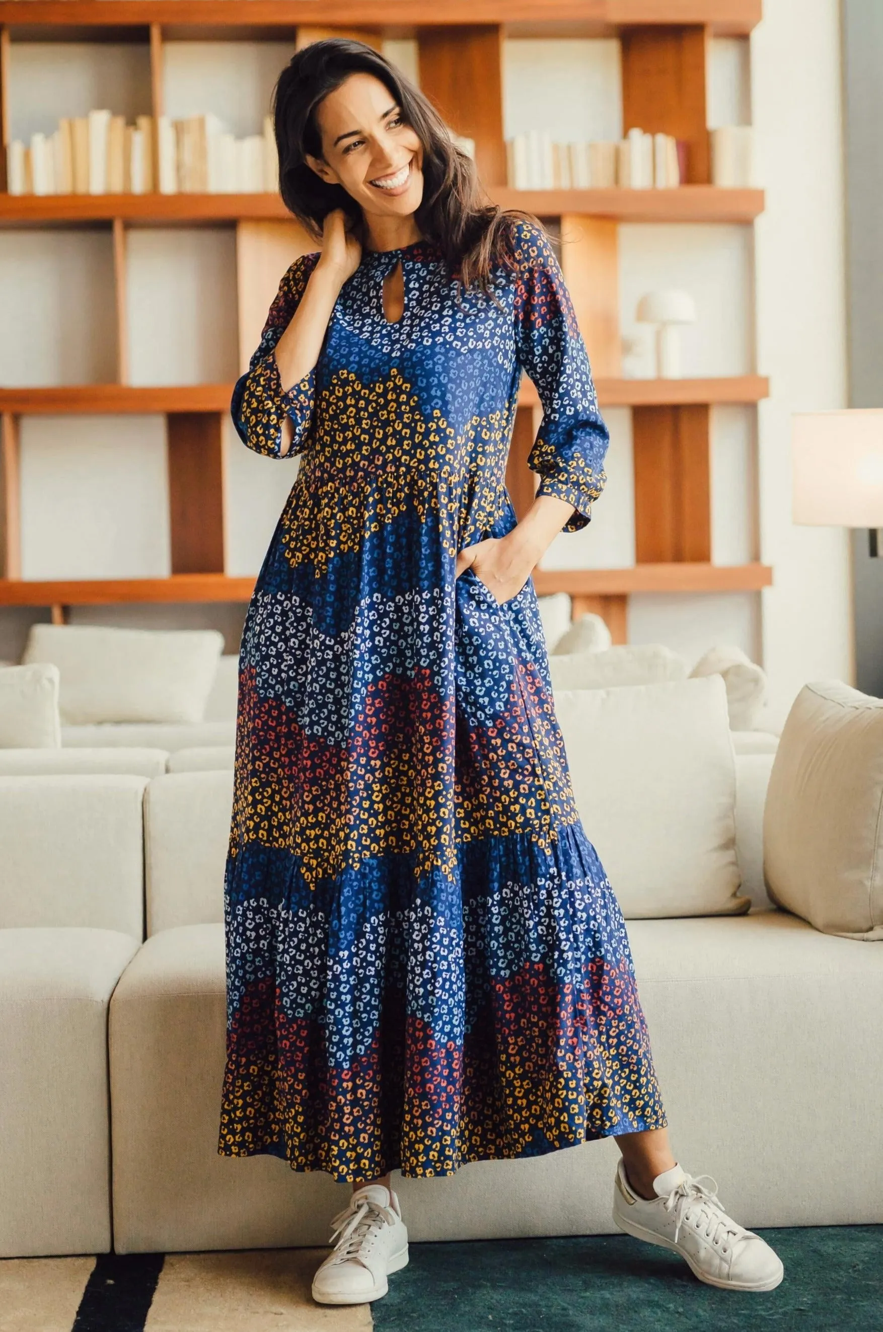Shannon Maxi Smock Dress - Navy/Multi, Dark Floral Waves