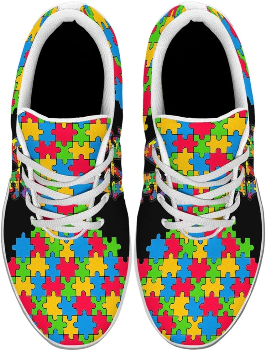 Sonzj-II Autism Awareness Shoes Womens Mens Lightweight Running Sneaker Autism Puzzle Print Tennis Walking Gym Shoes