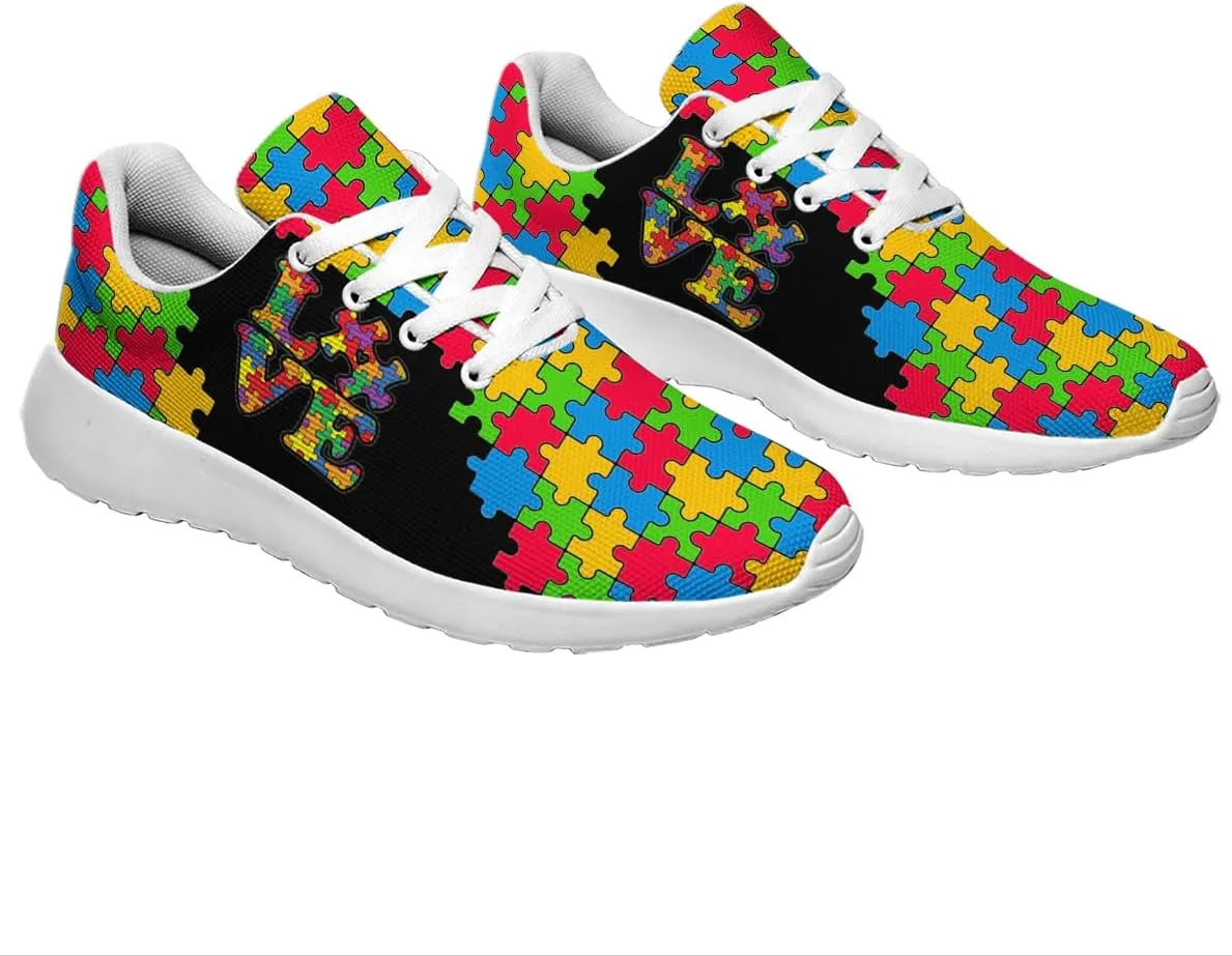 Sonzj-II Autism Awareness Shoes Womens Mens Lightweight Running Sneaker Autism Puzzle Print Tennis Walking Gym Shoes
